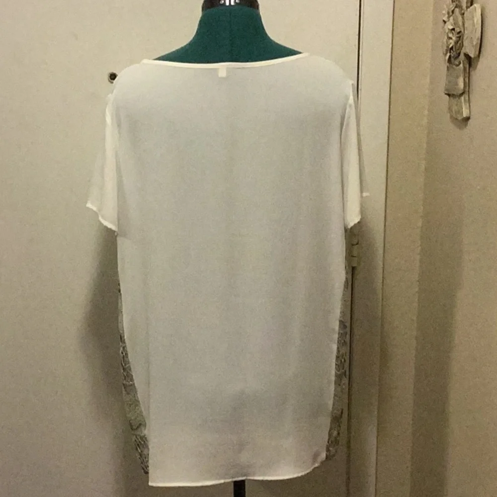 Womens lightweight Dress Blouse keyhole front open weave side panels cream - Picture 4 of 9